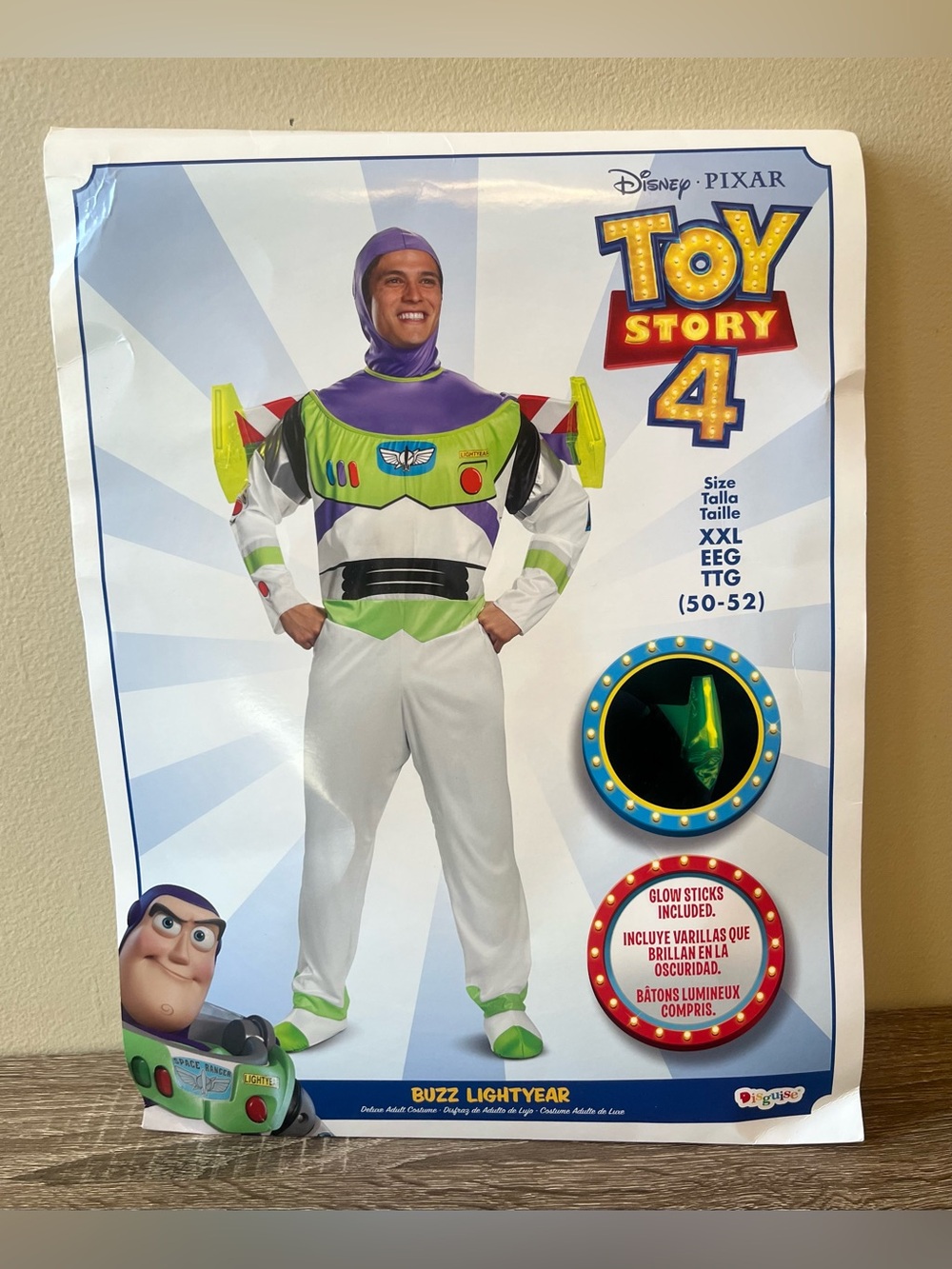 Buzz Lightyear Toy Story 4 Costume Men's Size XXL Jumpsuit Jet Pack Hood READ